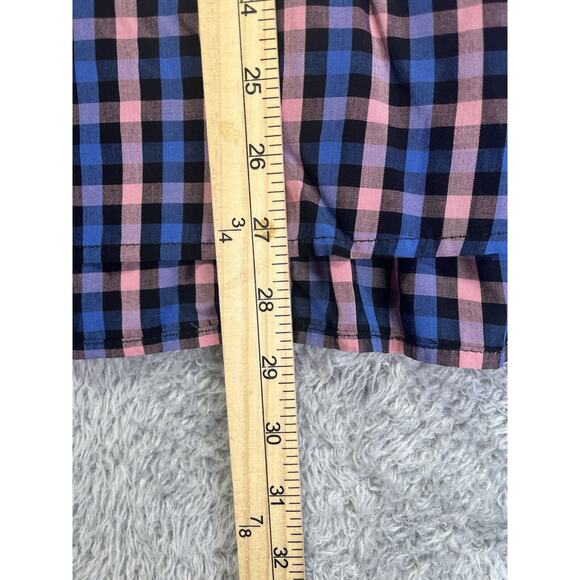 Old Navy Blouse Women XXL 2XL Blue Pink Plaid Long Sleeve Tunic V Neck Peasant - Picture 7 of 10